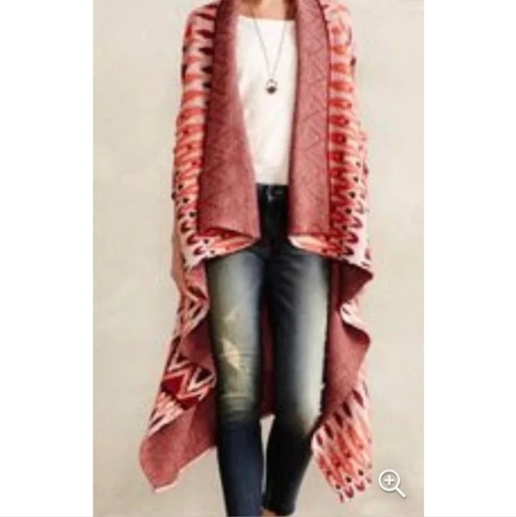 Sleeping in Snow Anthro Aztec waterfall open oversized cardigan, Sz S [PTP 19"] - Picture 5 of 9